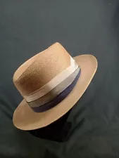 Vintage Light Tan Men's Fedora Hat With Multicolor Band