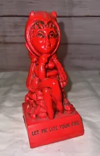 Paula 1971 VTG Let Me Lite Your Fire Sexy Red Devil 6" Wood Statue Figurine USA