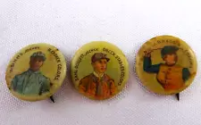 3 OLD TOBACCO ADVERTISING SWEET CAPORAL PINS HORSE RACE JOCKEY ANTIQUE PINBACKS