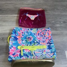 Lilly Pulitzer Drawstring Backpack Bag Aqua La Vista Blue + Swimsuit Bag TyeDye