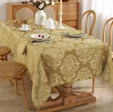 Damask Gold Tablecloth for Rectangle Tables 60 x 84 In, Floral Oil Proof Fabric