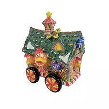 Ceramic Christmas Chicken Coop Whimsical Decorative 7.5" tall