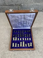 Unique Stone 8x8 Inch Hand Carved Chess Set Game Portable Board Storage Travel