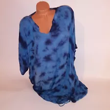 Swimsuits for All Cover Up 18 20 Blue Tie Dye Short Sleeve Drawstring Sides