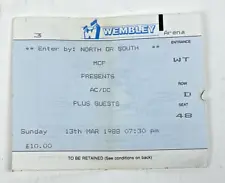 AC/DC TICKET STUB Sunday 13th March 1988 Wembley Arena *DW