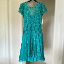 Vintage 80's Sequin Lace Drop Waist Cocktail Dress A-Line Skirt size 12 P NWT