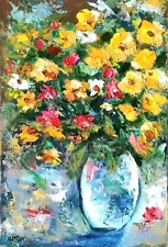 Original Art Yellow Flowers Painting Original Impasto Oil Painting 8"х12"