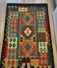 Cotton Multicolored Authentic Ethnic Patterned Historical Look Rug Decorative