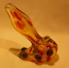 Blown Glass Clear 5" Tobacco Smoking Hand Pipe with Red and Green Accents