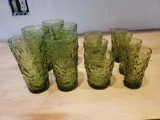 Vintage Anchor Hocking Milano Avocado Green Tumblers Drinking Glasses Set of 12