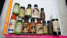 LOT OF 13 Vintage Trapping Scent Lure Bottles MINK MUSKRAT BEAVER RABBIT BOBCAT