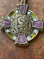 VTG Miracle Celtic Snake Costume Jewelry Necklace W Purple Glass Stones