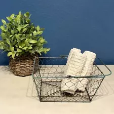 Rustic Teal Chicken Wire Metal Basket