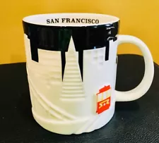 Starbucks San Francisco City Relief Coffee Mug Black White Cable Car 18 oz. Mint