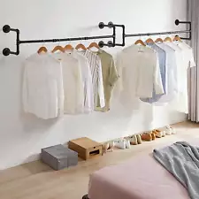 Industrial Pipe Clothes Rack Wall Mounted Garment Rack for Laundry Room Set of 2