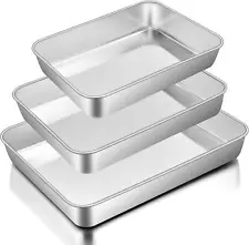 E-far Baking Pans Set of 3, Stainless Steel Sheet Cake for Oven - Rectangle and