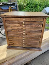 Antique Oak Dental Cabinet 12 Drawers 15"x14" Tabletop Size Medical w/brass tags