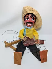 VINTAGE MEXICAN 14” SOMBRERO HAND MADE MARIONETTE STRING PUPPET