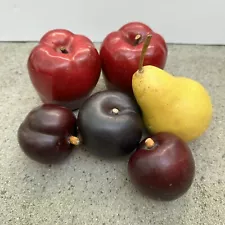 6 Realistic Faux Artificial Fruit Apples Pear Plums Table Decor Life Size Prop