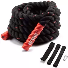 30'ft Exercise Training Battle Ropes w/Anchor Kit (1.5" Diameter)(RED & BLACK)