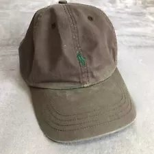 Polo Ralph Lauren Hat Cap Leather Strap Back Brown w/ Green One Size Distressed