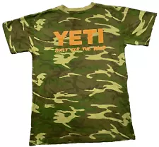 YETI Camouflage T Shirt Mens Small Built For The Wild Orange Logo Woodland Army