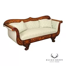 Antique Dutch Marquetry Inlaid Empire Mahogany Sofa