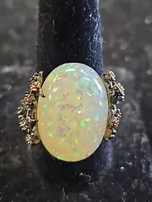 Oval Fire Opal Simulated Cz Gemstone Jewelry Ring Size 7.5.