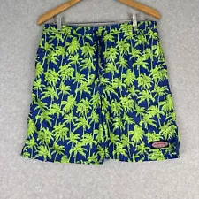 Vineyard Vines Swim Trunks Boys XL Green Blue Lined Hawaiian Palm Trees