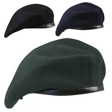 British Army Style Beret Hat 100% Wool Leather Band Military Navy Uniform Cap