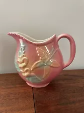 Vintage Pitcher Wall Pocket Hanging Planter Pink Floral Decor Moth Butterfly