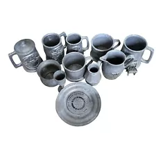 Pewter Mugs Cups And Pitchers And One Plate Vintage Lot of 12