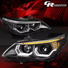 PAIR BLACK LED U-HALO DRL PROJECTOR HEADLIGHTS FOR 2004-2007 BMW E60 5-SERIES