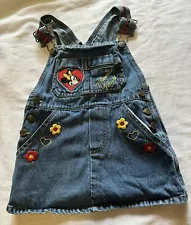 Vintage Minnie Mouse Blue Denim Overalls Jean Dress 2T Brass Minnie Buttons