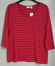 Chico’s Career Casual Illusion Stripes Lolla Rosda 3/4 Sleeves Blouse Sz 3 SALE!