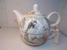 Single Serving Cats Tea Set - Cat Tea Set for One - Porcelain Teapot and Cup/Mug