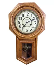 Antique EDWARDIAN Era TIGER OAK Old SCHOOL HOUSE Style REGULATOR Wall CLOCK