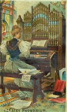 1870's The Estey Phonorium Estey Organ Works Lady Playing Pipe Organ P83