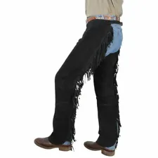 Tough 1 Black Suede Leather Shotgun Chaps w/Fringe Size X-Large horse tack 63-88