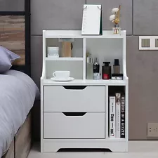 Nightstand with Charging Station Bedside End Table Cabinet with 2 Drawers USB