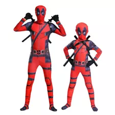 Deadpool Costume Jumpsuit + Dual Swords w/Harness Holder for Halloween Cosplay