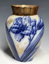 Antique 19th Century Porcelain Adderley Flow Blue 2696 Lily Gilt Swirl Vase