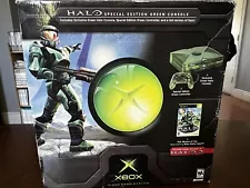 Original Xbox Halo Special Edition Green Console (tested&works) w/2 Halo Games