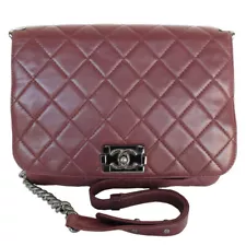 Auth CHANEL Boy Bag Shoulder Bag Bordeaux lambskin s0311a