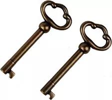 KY-2AB Skeleton Key Antique Brass Plated Hollow Barrel Old Furniture Keys for Ca