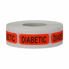 Red Diabetic Pharmacy Medical Warning Stickers | 0.5 x 1.5" inch - 500 Pack