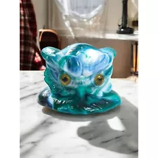 Vintage IMPERIAL Slag Glass OWL Teal Green Owl Head ONLY for a Covered Candy Jar