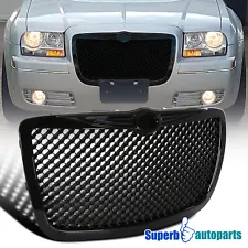 Fits 2005-2010 Chrysler 300 300C Front Mesh Grill Hood Grille Shiny Black