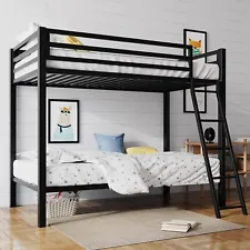 Twin Over Twin Metal Bunk Bed for Juniors, Industrial Twin Bunk Beds Frame,Black