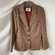 Retro 1980s JH Collectibles Blazer Women 10/11 Brown Wool Herringbone 3-Button